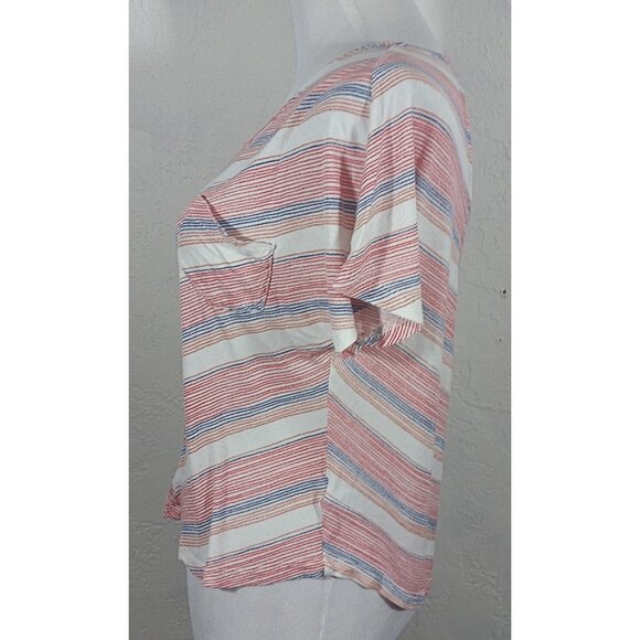 Kirra Top Large Striped Chevron Open Back Pocket Short Sleeve Multi Color - Picture 4 of 5